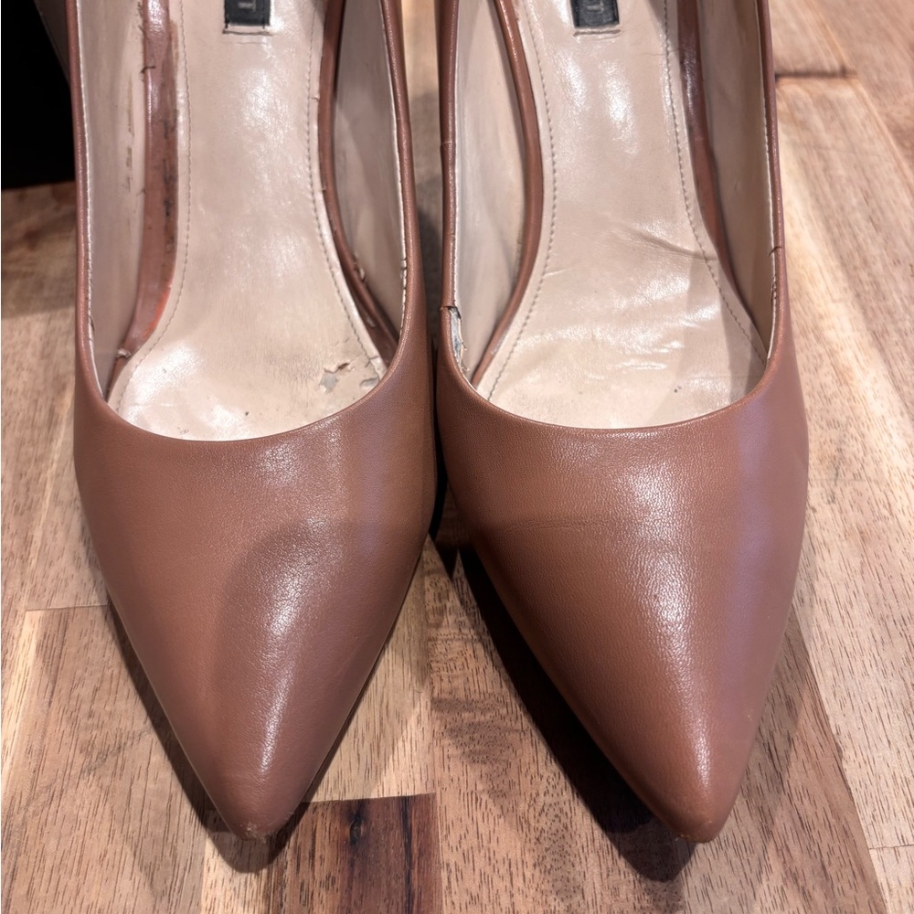 Nine West Ezra Pointy Toe Pumps Light Brown Leather SZ 9.5:Classic vintage look! - Picture 5 of 15